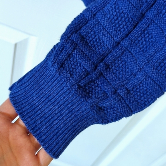 Claiborne 90's Vintage Classic Woven Jacquard Knit Crewneck Sweater Blue XL - Picture 7 of 9